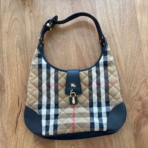 Burberry House Check Canvas Brook Hobo Bag with Black Leather